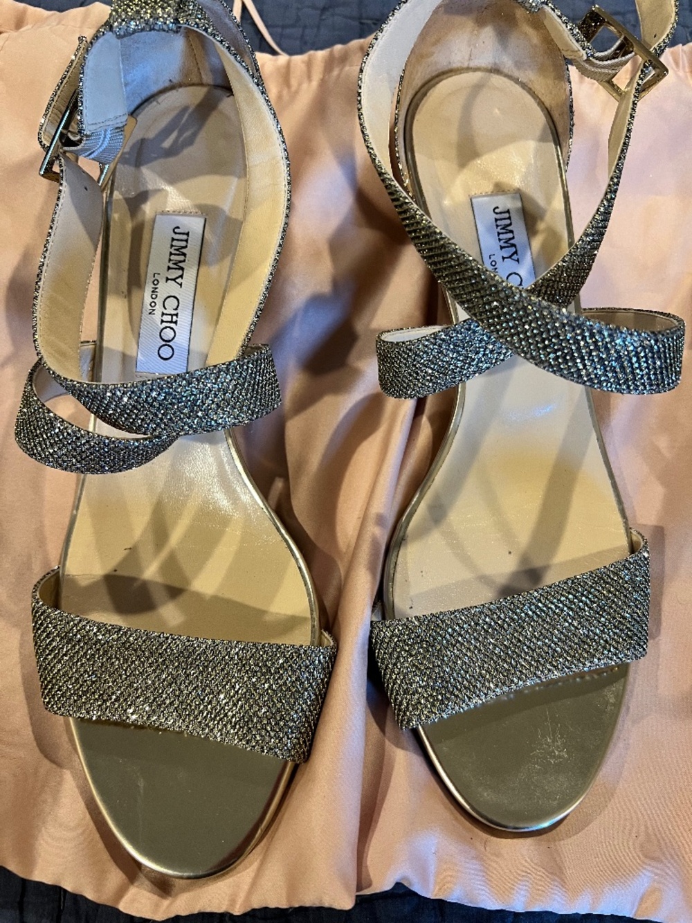 Jimmy Choo 'Chiara' Wedge Sandal - light bronze- Size 40.5